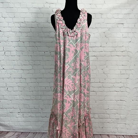 Vintage Hilo Hattie's Hawaiian Duster Aloha Maxi Tiki Dress Size L - Picture 8 of 14